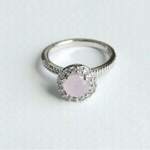 Rose Quartz CZ 14K White Gold Vermeil Ring Filigree